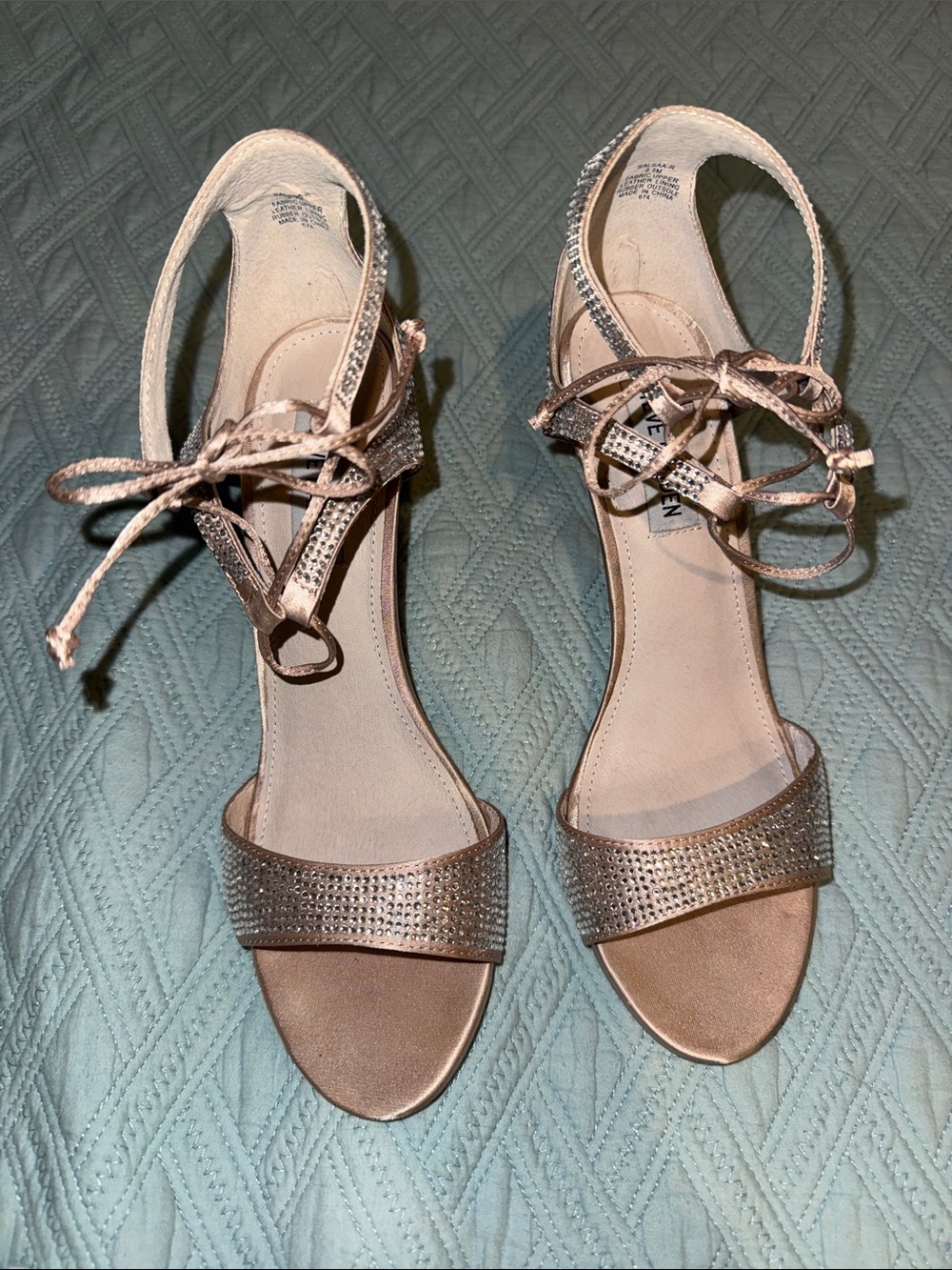 Steve Madden Metallic Rose Lace-Up Rhinestone Heels